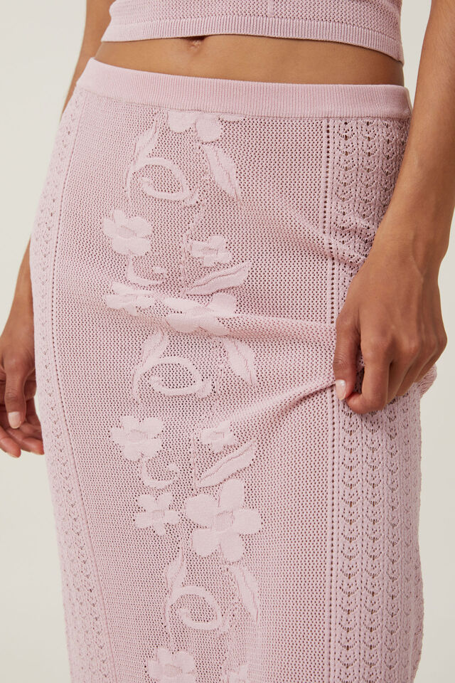Pressed Flower Sheer Knit Maxi Skirt, ASH ROSE