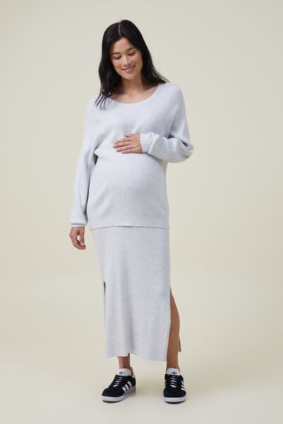 Maternity Friendly Urban Midi Skirt, GREY MARLE