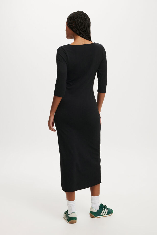 Bella 3/4 Sleeve Maxi Dress, BLACK