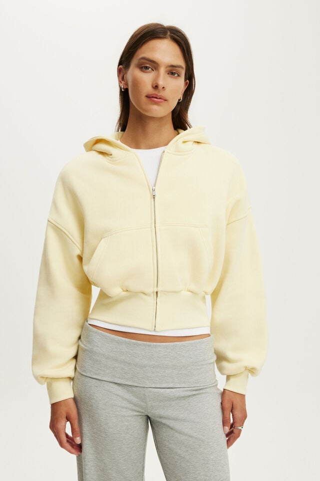 Oversized Zip Through Hoodie, PALE YELLOW