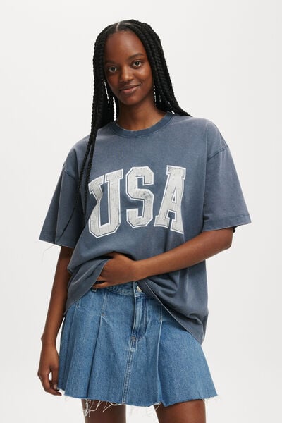 The Boxy Graphic Tee, USA/ BLUE SLATE