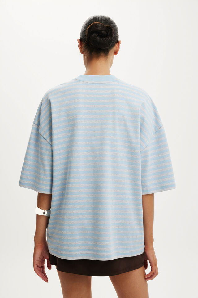 The Oversized Crew Tee, SOPHIE STRIPE GREY MARLE/ SERENE BLUE