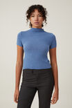 Camiseta - Hazel Mock Neck Short Sleeve Top, AZURE BLUE MARLE - vista alternativa 1