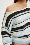Softest Luxe Off Shoulder Knit, BLUE/GREY MARLE STRIPE - example image 4