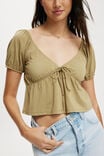 Mila Tie Front Short Sleeve Top, DESERT KHAKI - alternate image 4