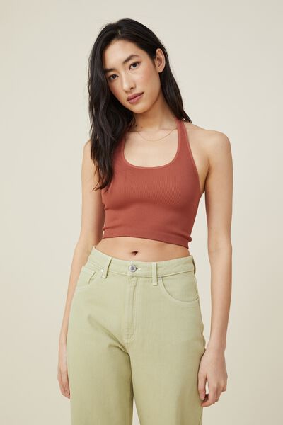 Seamless Molly Scoop Neck Halter, FALL BROWN