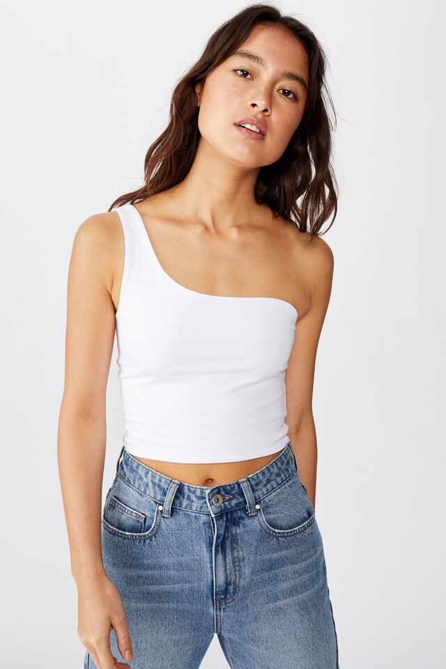 One Shoulder Sleeveless Top, WHITE