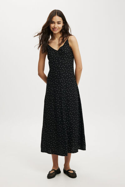 Haven V Neck Maxi Dress, POLKA DOT BLACK