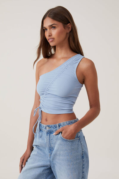 Marli One Shoulder Rouched Top, HORIZON BLUE