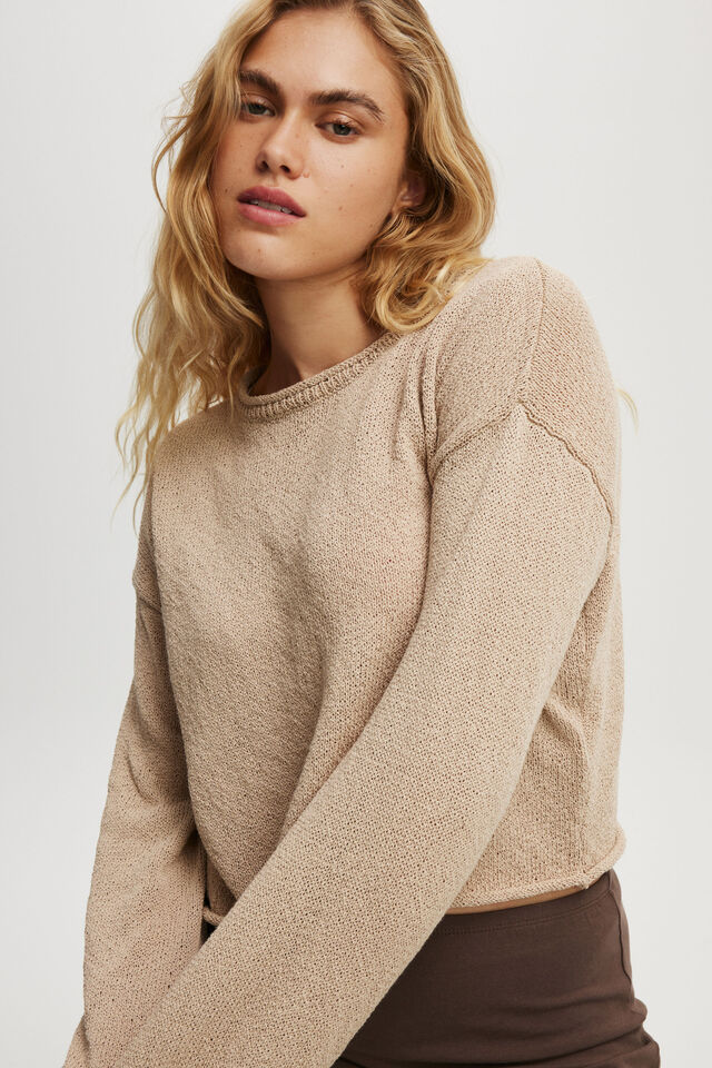 Roll Over Boat Neck Pullover, MID TAUPE