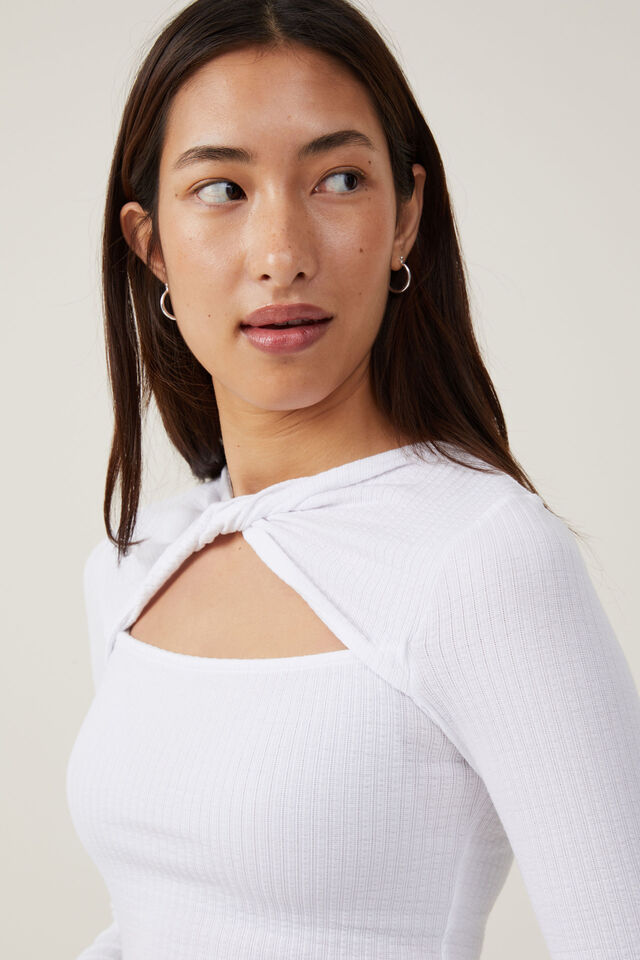 Heidi Twist Front Long Sleeve Top, OFF WHITE