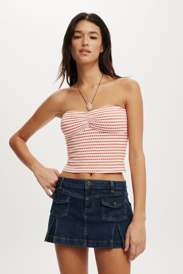 Micro Pleat Denim Skirt, RINSE BLUE