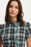 Nikki Button Through Blouse, BLUE/BROWN CHECK - example image 4