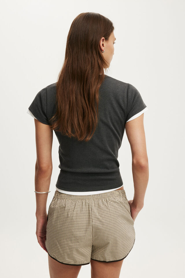 Chloe Sporty Short, STONE MICRO CHECK