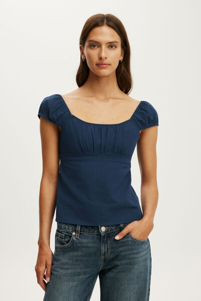 Tie Back Babydoll Top, SHADOW NAVY