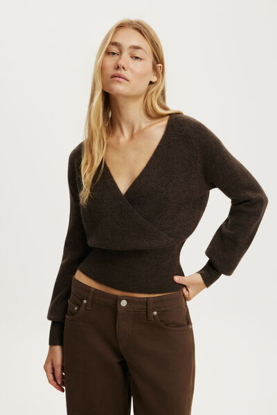 Softest Luxe Mock Wrap Knit, DARK OAK