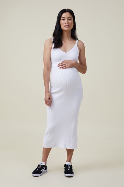 Maternity Friendly Urban Rib Midi Dress, WHITE