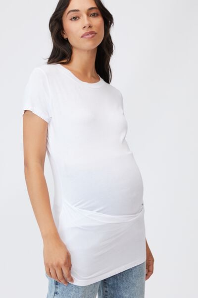 Maternity Wrap Front Short Sleeve Top, WHITE