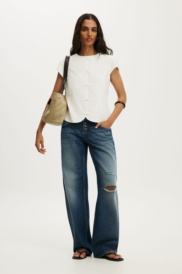 Coco Clasp Shirt, WHITE
