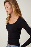 Camiseta - Staple Rib Scoop Neck Long Sleeve Top, BLACK II - vista alternativa 4
