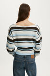 Softest Luxe Off Shoulder Knit, BLUE/GREY MARLE STRIPE - example image 3