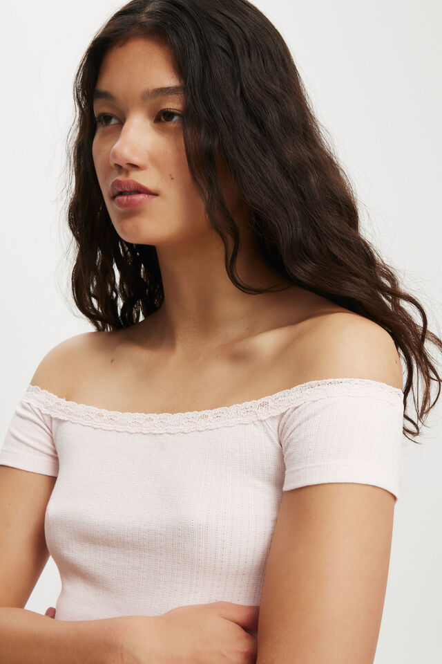 Sasha Lace Trim Off The Shoulder Top, FLOSSY PINK