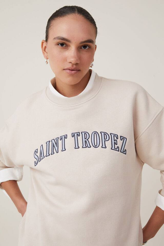 Classic Fleece Graphic Crew Sweatshirt, SAINT TROPEZ / STONE