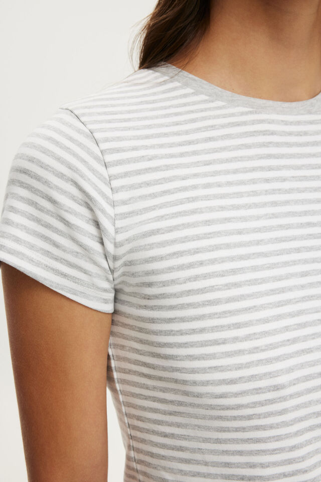 90S Baby Tee, MADI STRIPE GREY MARLE/WHITE