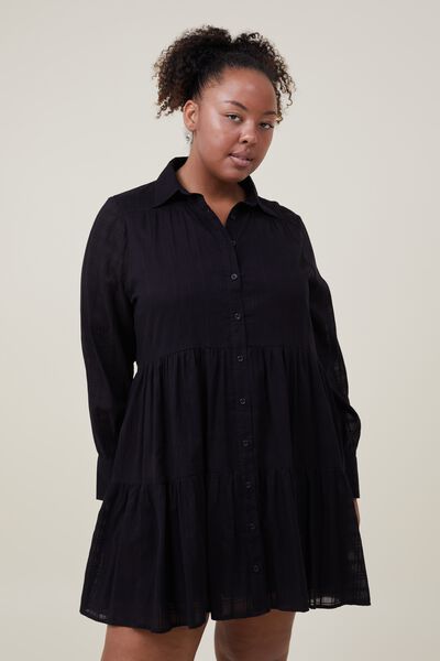 Curve Shannon Button Front Shirt Dress, BLACK
