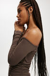 Staple Rib Rouched Off The Shoulder Top, ESPRESSO - alternate image 4