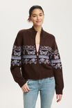 Intarsia Knit Bomber, BUTTERFLY GRAPHIC - example image 1