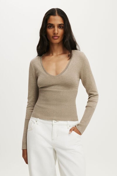 Close Knit V-Neck Top, ACORN MARLE