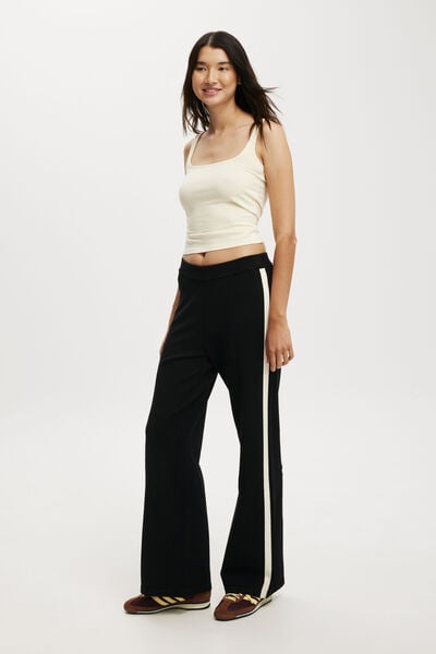 Calça - Wide Leg Knit Pant, BLACK/ CREAM STRIPE