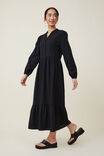 Ls Button Front Maxi Dress, BLACK - alternate image 1