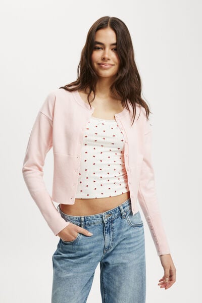 Everfine Round Neck Cardigan, FLOSSY PINK