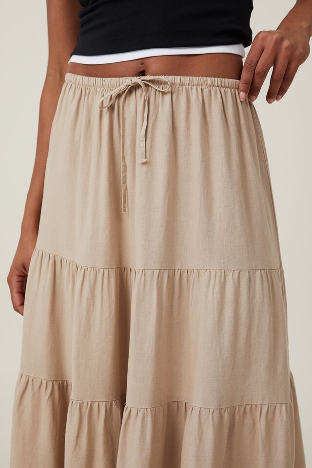 Haven Tiered Maxi Skirt, MID TAUPE
