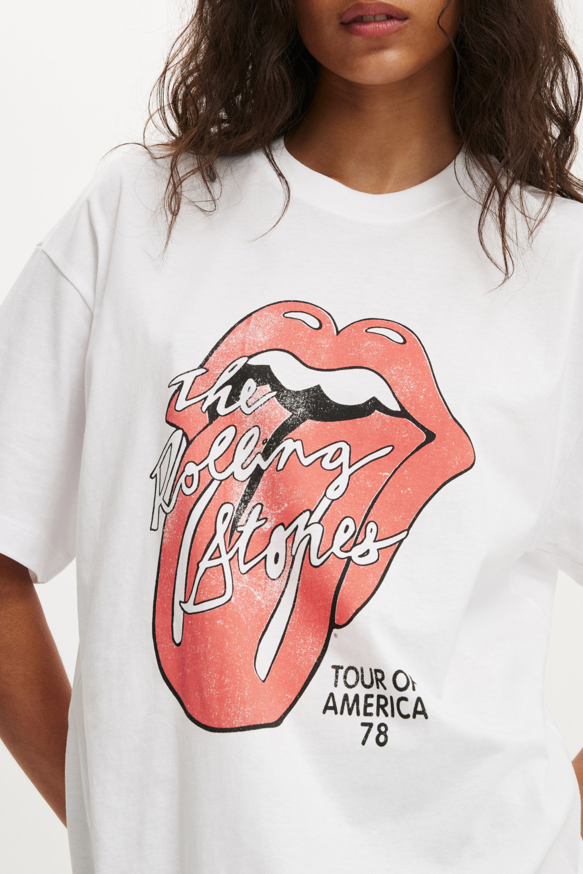 Women's White The Rolling Stones Music Boxy Graphic Tee | Cotton