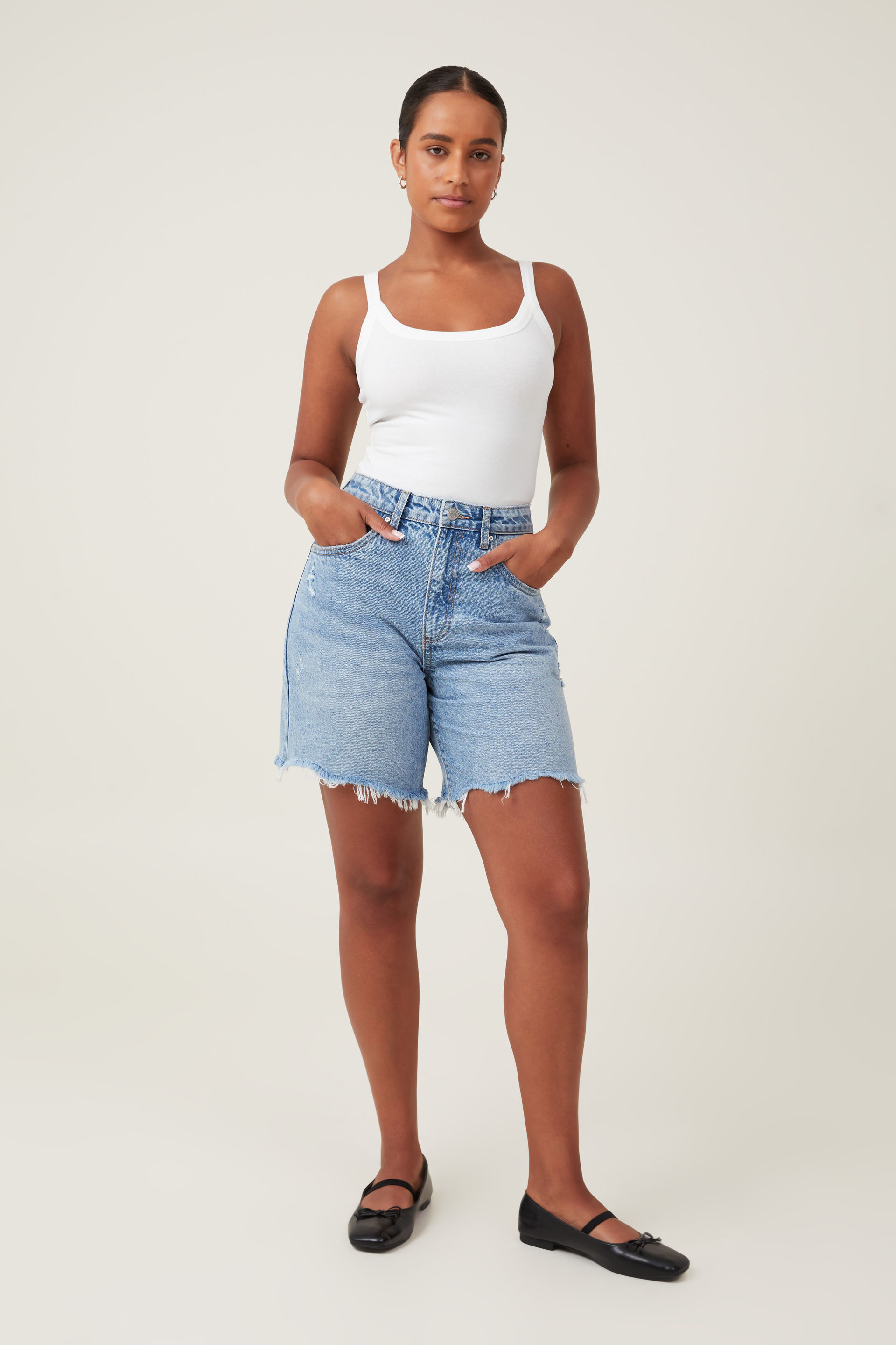 H&M+ Curvy Fit Bermuda High Denim Shorts - Black - Ladies | H&M US