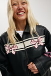 Bow Faux Leather Jacket, BLACK - alternate image 4