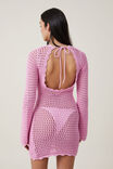 Crochet Long Sleeve Mini Dress, CANDY PINK - alternate image 3