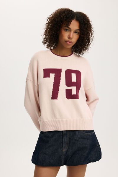 Cotton Crew Neck Sweater, PEONY PINK 79