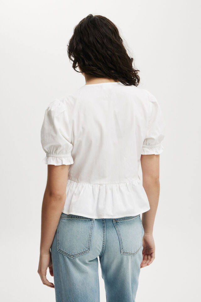 Tie Up Short Sleeve Blouse, WHITE