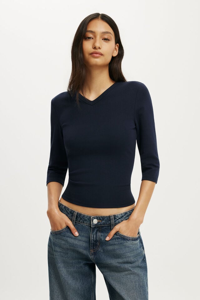 90S V Neck &frac34; Sleeve, TOTAL ECLIPSE