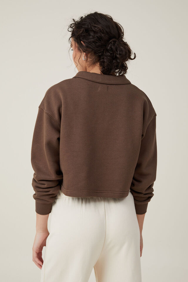 Moletom - Classic Fleece Collared Sweatshirt, ESPRESSO
