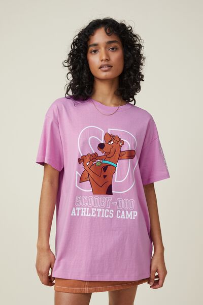 Boyfriend Fit Graphic License Tee, LCN WB SCOOBY DOO ATHLETICS CAMP/WASHED MAUVE