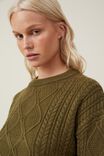 Cable Ultra Crop Pullover, DARK MOSS - alternate image 4