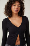 Camiseta - Sadie Lace Trim Long Sleeve Top, BLACK - vista alternativa 4