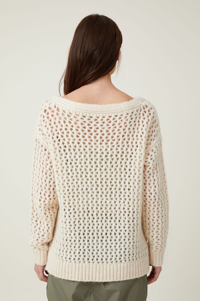 Open Knit Oversized Off Shoulder, PORCELAIN