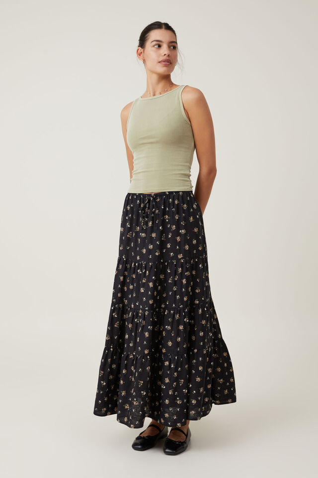 Haven Tiered Maxi Skirt, COLBY SPRIG DITSY BLACK