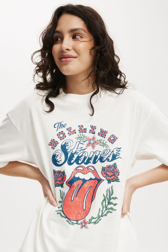 Rolling Stones Boxy Graphic Tee, LCN BRA ROLLING STONES TONGUE FLOWERS/VW